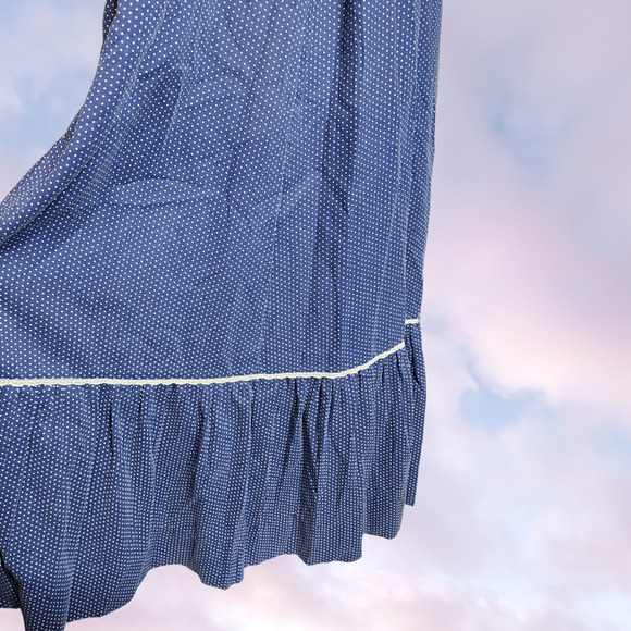 Vtg 70s Nalii Honolulu Navy Blue Polka Maxi Hawaiian Cottage Core Prairie - Picture 3 of 7